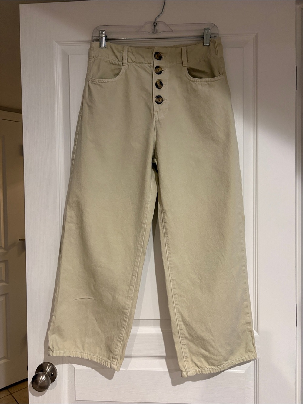Zara Light Beige Wide-Leg Button-Fly Chinos